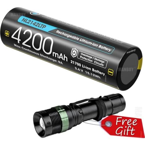 2021 NITECORE NL2142LTP -40C Low Temperature 21700 4200mAh 3.6v Li-ion Rechargeable Battery 1Pc + Gift Flashlight FREE SHIPPING