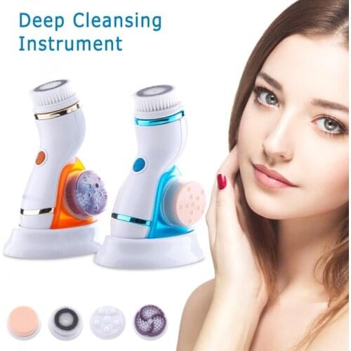 4 In1 Electric Facial Cleansing Brush Spa Skin Care Acne Facial Massager Deep Pore Cleaning Waterproof Massage Heads Beauty Tool