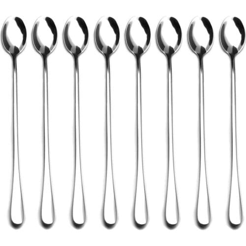 9-Inch Long Handle Stirring Spoon,Soup Spoon, Ice Tea Coffee Spoon, Stainless Steel Cocktail Mixing Spoons - Set of 8