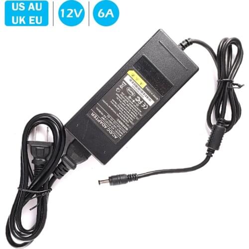 12V6A US/AU/UK/EU AC DC Adapter With IC Chip Switching Power Supply 12V 72W For LCD TV Monitor Adapter Converter TV DVR Charger