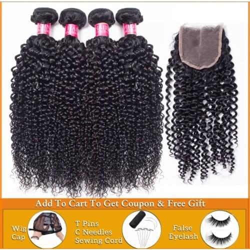 Afro kinky curly hair bundles with closure human hair bundles with closure Extensions Brazilian hair weave bundles with closure