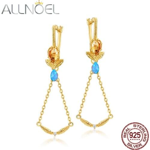 ALLNOEL Solid 925 Sterling Sliver Earrings For Women Synthetic Opal White Zircon Irregular Real Gold Plated Wedding Fine Jewerly