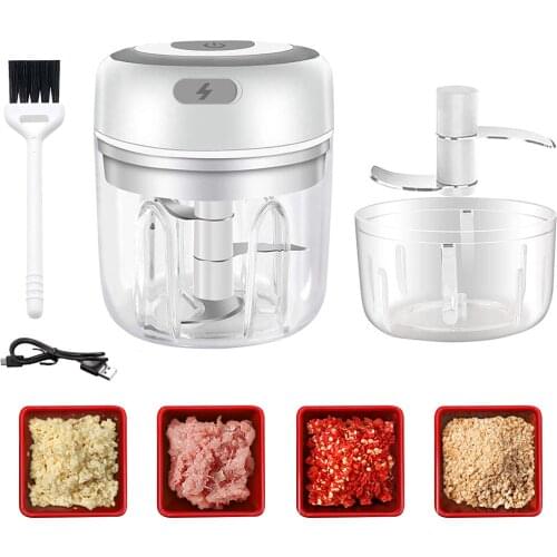 Behogar Portable Electric Mini Garlic Chopper Wireless Food Slicer Mini Food Processor with 2pcs Cups