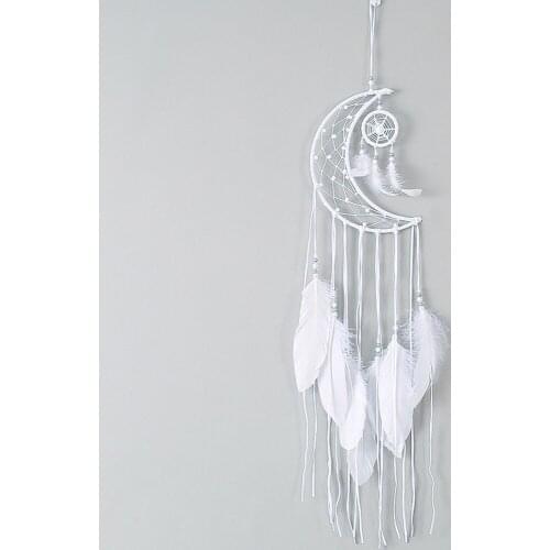 White Moon Crescent Dream Catcher Feather Pendant Home Wall Hanging Decoration Wind Chimes Wedding Home Decor