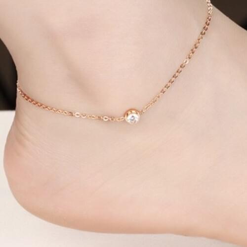 Lovely Girl Crystal Anklet Bracelet Foot Chain, Plated Rose Gold Anklets for Women Foot Jewelry Chaine Argent Indian Ankle