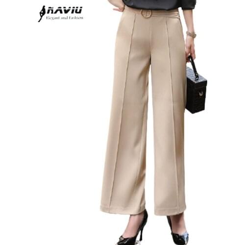 2020 New Formal Professional Fashion Women Solid Colar Loose Wide Leg Pants Apricot Black