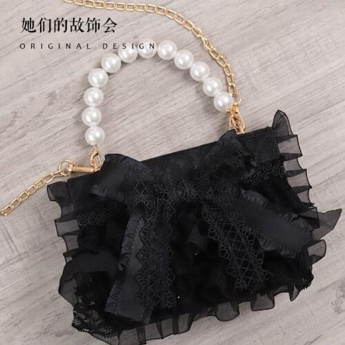 Black lace bag 2021 new Lolita hand-made original design bow lolita messenger bag female JK Bag Messenger