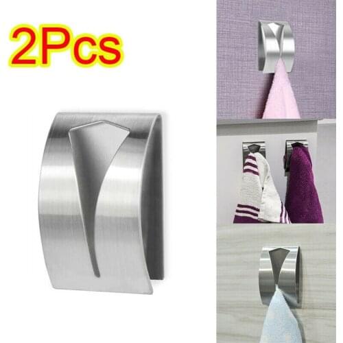 2 Push-in Tea Towel Holder Handle Hooks Chrome-plated Self-adhesive Wall Mounted Kitchen Racks Cloth Clip Bathroom Accessories