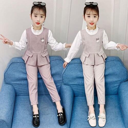 Newborn Baby Girl 3Pcs Clothes Solid Color Tops Vest+Shirt+Pant Set Fashion Spring Autumn Girl Clothes Outfits For Age 3-12 Year