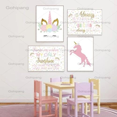 Home Decor Nordic Style Canvas Modern Unicorn Letter Painting Pictures Wall Art Prints Canvas Modular Poster for Girl Room