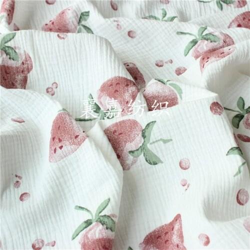 Pure Cotton Double-layer Gauze Gauze Bubble Yarn Big Strawberry Home Clothes Pajama Fabric