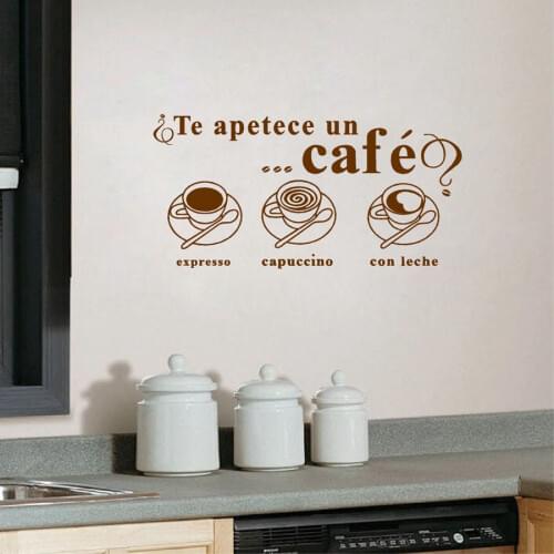 Spanish Version "Te apetece un cafe" Vinyl Wall Sticker Creative DIY Wall Decals For Dining Room/Coffee Bar Decoration