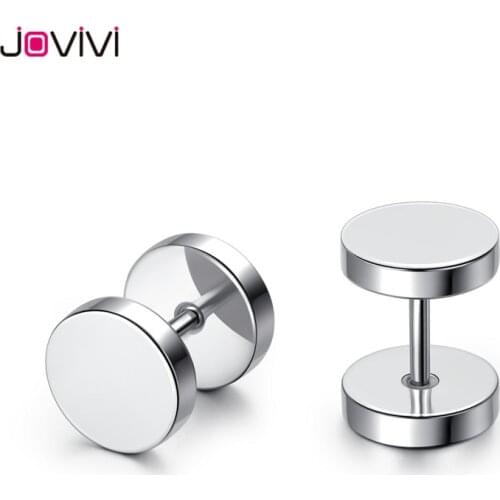 Jovivi Stainless Steel Barbell Screw Ear Piercing Earring Studs Plug Tunnel Ear Piercing Jewelry 8mm 1 Pair Black