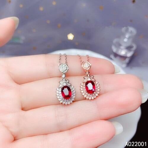 KJJEAXCMY fine jewelry natural ruby 925 sterling silver women gemstone pendant necklace chain support test elegant