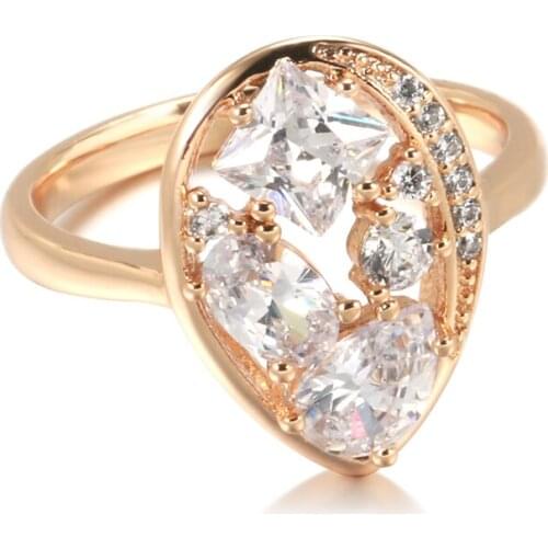 Gulkina Fashion Bridal Wedding Ring 585 Rose Gold Unusual Natural Zircon Rings for Women Luxury Vintage Jewelry