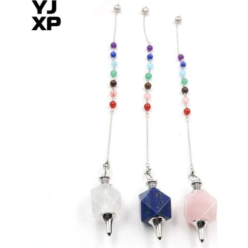 YJXP Crystal Quartzs Multifaceted Pendulum Natural Stone Geometric Pendant Reiki Healing Jewelry for Dowsing Divination Wicca
