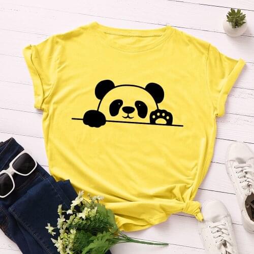 Cute Panda Summer T-shirt Women Casual Basic Cotton Tees Harajuku Graphic Tops Lazy Animal Shirt Tees