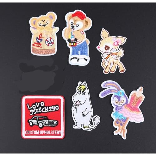 Cartoon Rabbit Bear Patches Iron On Car Deer Appliques 3D Diy Hippopotamus Mermaid Clothes Jacket Decor