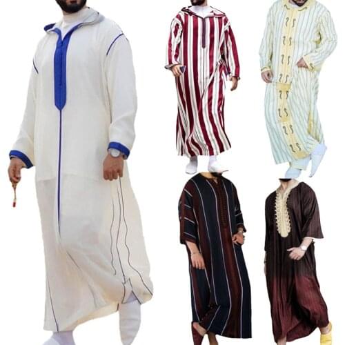 Muslim Jubba Thobe Clothes Men Hoodie Ramadan Robe Kaftan Abaya Dubai Turkey Islamic Clothing Male Casual Loose Robe