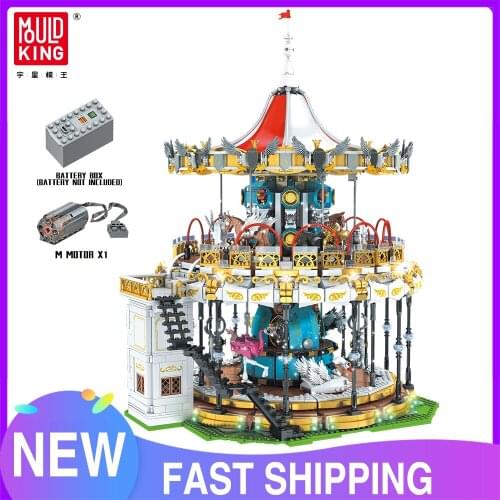 MOULD KING 11011 Street View Building Blocks Sets City Amusement Park Motorized Carousel Kid DIY Toys Birthday Christmas Gift