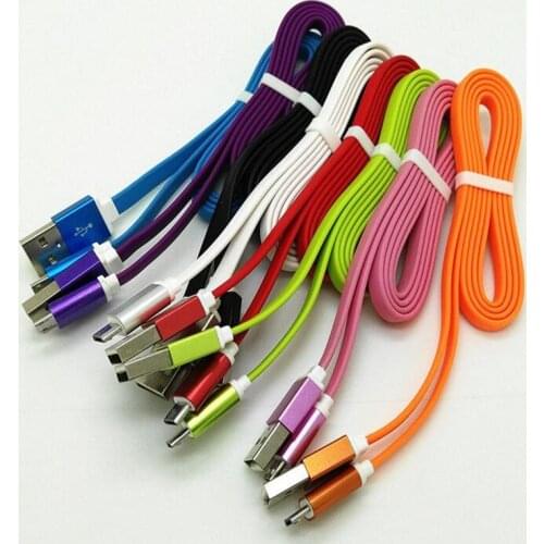 500pcs/lot New 1M Micro V8 TPE aluminium alloy 2A Fast Charger flat noodle usb data Cable for samsung s4 s3 s6 s7 htc lg sony