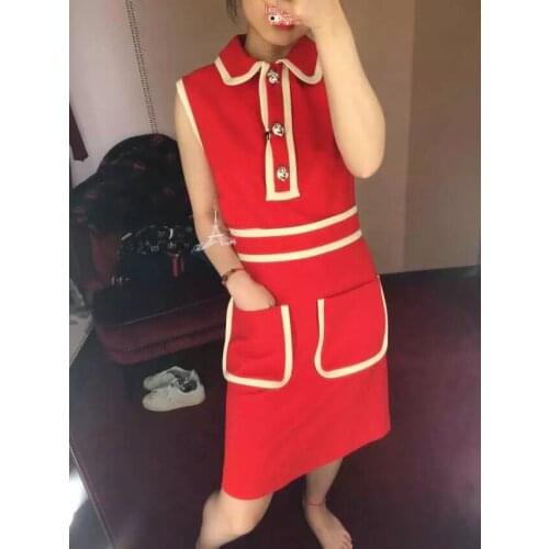 Round New tiger button neck sleeveless dress