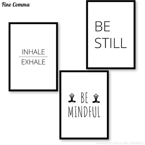 Inhale Exhale Be Still Be Mindful Yoga Print Minimalist Typography Wall Canvas Art Pilates Art Relaxation Gifts Breathe Print