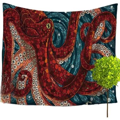 Whales with Sea Animal Decor Beach Towel, Wall Hanging for Bedroom Living Room Dorm Red Octopous