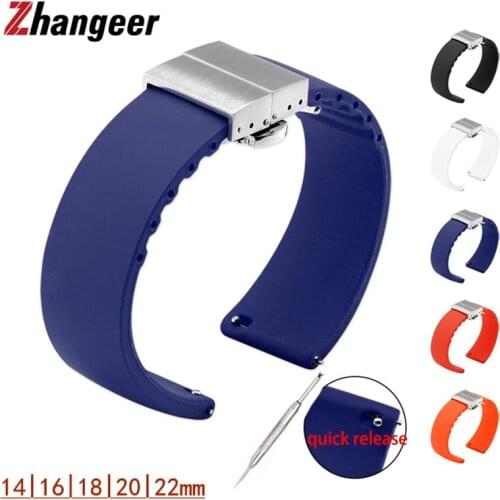 Silicone Watch Strap Replacement Rubber 14 16 18/20/22mm Watchband Stripe Pattern Bracelet Butterfly Stainless Steel Buckle Tool