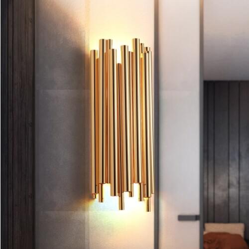 Modern Golden Metal Splice Pipe Led Wall Light Retro Livingroom Bedroom Kitchen Restaurant Decoration Wall Sconce Lighting