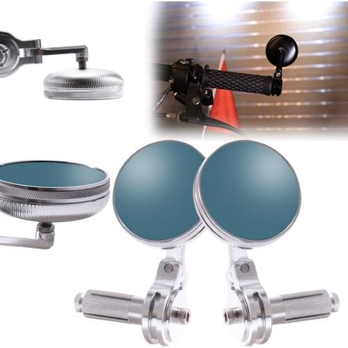 Motorcycle Handlebar End Mirrors For Harley Honda Yamaha Cafe Racer Cruiser Scooter Chopper Universal 7/8" 22mm Silver Rearview