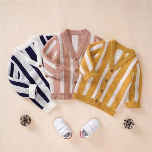 Newborn Infant Knitted Cardigan Top Baby Boys Girls Contrast Color Stripes Long Sleeve Single Breasted Sweaters Warm Fall Winter