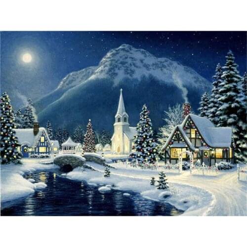 Landscape Winter House Scenery Cross-Stitch Full Kit DIY Embroidery Handicraft Sewing Knitting Handiwork Needle Magic Stamped