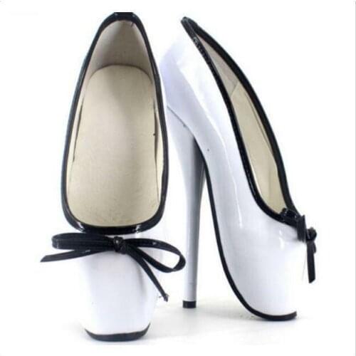 Womens 18cm Heel Stilettos Ballet Bowknot Pumps Mixed Color Slip on Shoes Ladies Patent Leather Plus Size New 2021