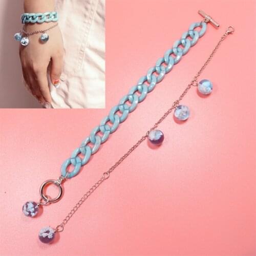 Chic Transparent Resin Rould Ball Moon Pendant Bracelet Women Girls Blue Sky White Cloud Chain Anklet Statement Jewelry Bangle