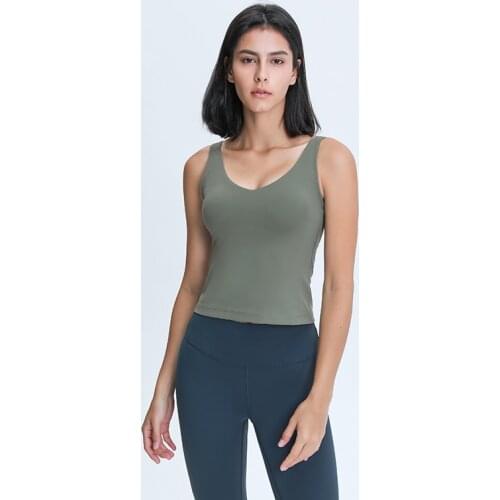 Womens V-neck Workout Tops Slim Fit Cotton Feel Yoga Sport Tank Top Running Vest Sleeveless Exercise Shirts With Removable Pads