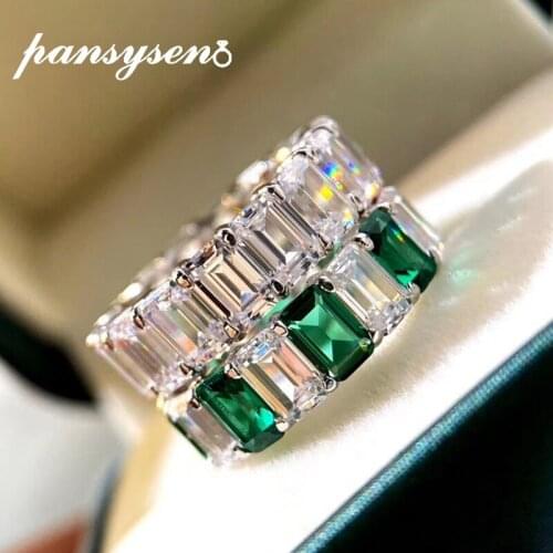 PANSYSEN Original Design Emreald Created Moissaite Gemstone Rings for Women Real 925 Sterling Silver Round Couple Ring Wholesale