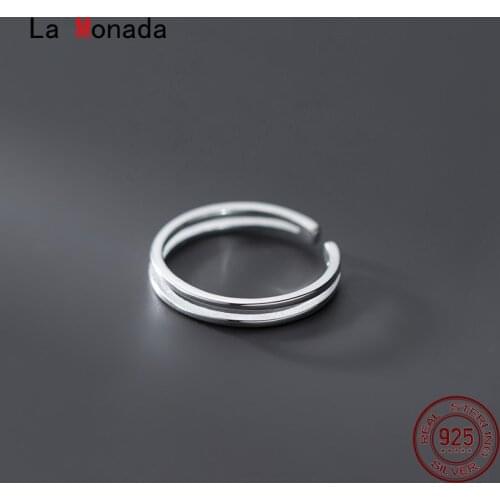 La Monada 48-55mm 925 Sterling Silver Rings For Women Open Resizable Adjustable Layered Ring Finger Silver 925 Jewelry Simple