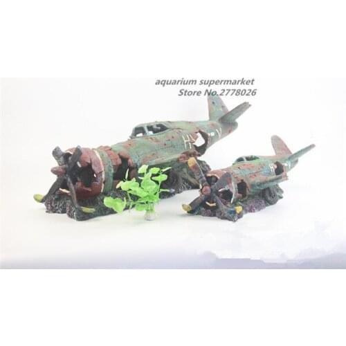 1 piece resin fish tank landscape aquarium background decoration damaged battleplane wreckage aquarium supplies