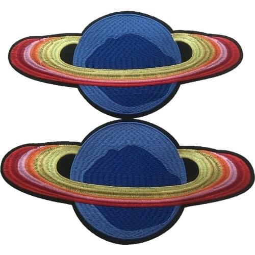 2PCS UFO Patches for Clothing Bags Iron On Space Planet Applique Embroidered Patch Stickers DIY Appliques Decoration 27.5x13cm