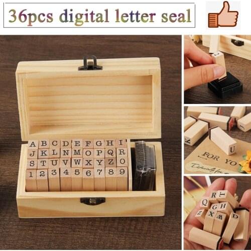 36 Pcs Digital Letter Combination Seal Basic Handbook Set Typewriter Font Wooden Seal Letter A-Z Number 0-9 Classic Gift Set