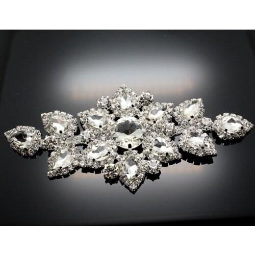 6.3*14cm sparkling clear glass crystal rhinestone applique DIY wedding evening dress shoulder sewing decoration