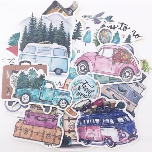 DIY scrapbooking hand-painted stickers plant trees car bus slow life album journal happy planner label decoration stickers pack