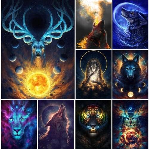 5D DIY Animal Series Diamond Mosaic Full Square Round Lion Tiger Wolf Diamond Diamond Embroidery Handmade Home Decoration Gift