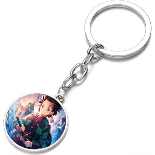 Anime Demon Slayer Keychain Glass Dome Key Chain Bag Charm Pendant Bronze Silver black Keyring Holder Kids boys girl Pendant