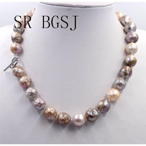 Free Shipping 12-14mm Elegant Jewelry Nearly Knot Round Reborn Edsion Freshwater Big Pearl Necklace 18"