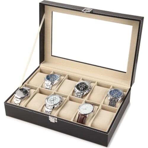 New PU Leather Watch Box Black Mens Watch Storage Box Case With Window Jewelry Women Gift Case Fashion Display Jewelry Box