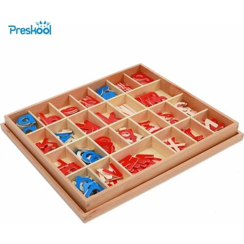Baby Toy Montessori Wood Small Movable Alphabet Red & Blue with Box Preschool Early Child Brinquedos Juguetes