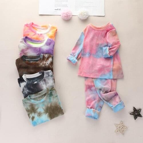 2020 Fashion Tie Dye Children Clothing Set 2pcs Ribbed Cotton Long Sleeve Shirt+Leggings Pants Baby Boys Girls Tracksuit