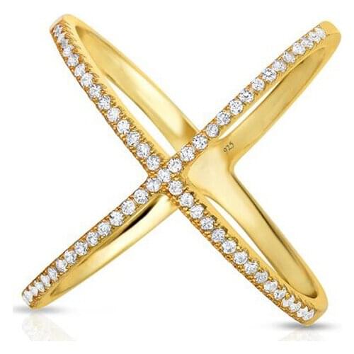 Long cz paved cross finger ring wedding gift jewelry silver gold rose gold 3 colors 925 sterling silver rings